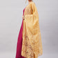 InWeave Women's Wine Solid Strappy Set With Gold Banarsi Zari Dupatta - Swadesiicart