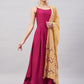 InWeave Women's Wine Solid Strappy Set With Gold Banarsi Zari Dupatta - Swadesiicart