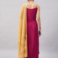 InWeave Women's Wine Solid Strappy Set With Gold Banarsi Zari Dupatta - Swadesiicart