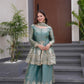 Lorenvalley Fashion Seagreen Fendy Satin Embroidery Sequins work with Real Mirror Kurta Palazzo with Dupatta | Swadesiicart
