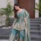 Lorenvalley Fashion Seagreen Fendy Satin Embroidery Sequins work with Real Mirror Kurta Palazzo with Dupatta | Swadesiicart