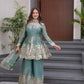 Lorenvalley Fashion Seagreen Fendy Satin Embroidery Sequins work with Real Mirror Kurta Palazzo with Dupatta | Swadesiicart
