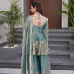 Lorenvalley Fashion Seagreen Fendy Satin Embroidery Sequins work with Real Mirror Kurta Palazzo with Dupatta | Swadesiicart