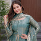 Lorenvalley Fashion Seagreen Fendy Satin Embroidery Sequins work with Real Mirror Kurta Palazzo with Dupatta | Swadesiicart