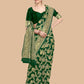 Kalini Green & Gold-Toned Woven Design Silk Blend Banarasi Saree | Swadesiicart