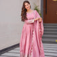 Lorenvalley Fashion Pink Shimmer Silk with Embroidery Sequins Work Anarkali Gown with Dupatta | Swadesiicart