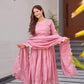 Lorenvalley Fashion Pink Shimmer Silk with Embroidery Sequins Work Anarkali Gown with Dupatta | Swadesiicart