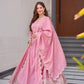Lorenvalley Fashion Pink Shimmer Silk with Embroidery Sequins Work Anarkali Gown with Dupatta | Swadesiicart