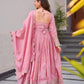 Lorenvalley Fashion Pink Shimmer Silk with Embroidery Sequins Work Anarkali Gown with Dupatta | Swadesiicart