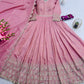 Lorenvalley Fashion Pink Shimmer Silk with Embroidery Sequins Work Anarkali Gown with Dupatta | Swadesiicart