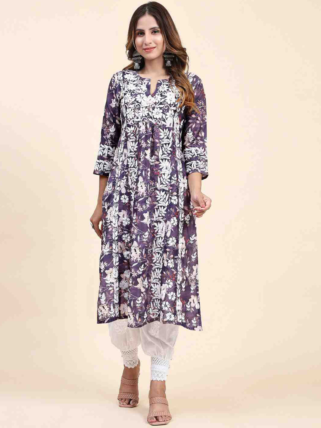 HOUSE OF KARI Floral Printed Chikankari Work Kurta | Swadesiicart