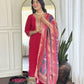 The52 Rani Gorgeous Embroidered Chanderi Silk Fabric Straight Kurta Pant with Dupatta Set - Swadesiicart