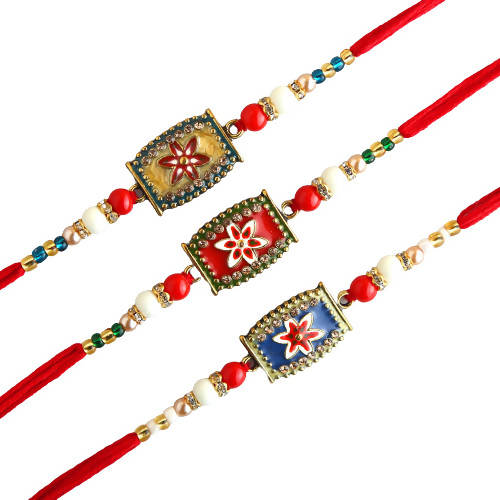 Set of 3 Meenakari Rakhi With Dry Fruits & Gulab Jamun | Swadesiicart