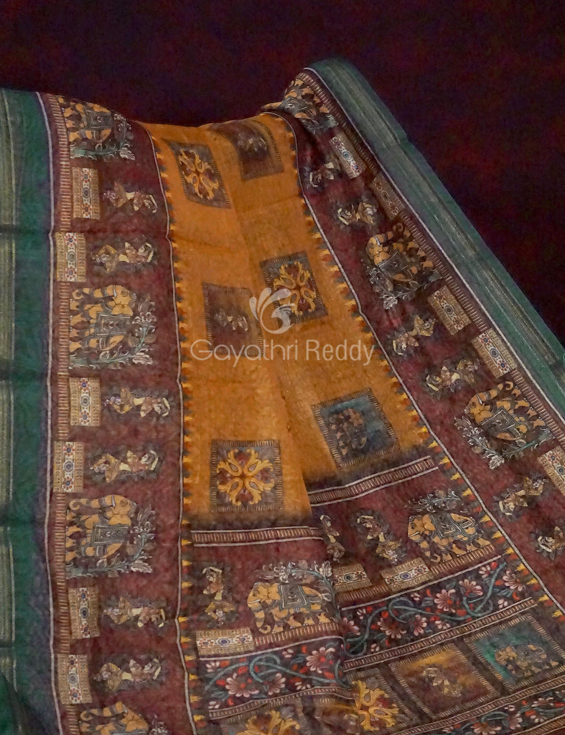 Orange Colour With Print Design Semi Chanderi Saree By Gayathri Reddy Designer Studio | Swadesiicart