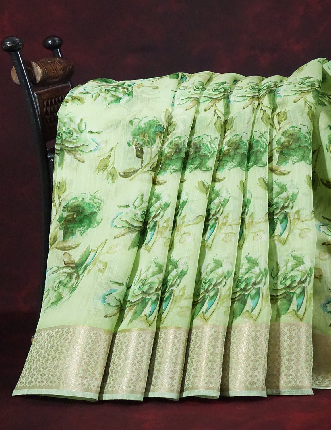 Shades of Light Parrot Green Colour Floral Design Semi Chanderi Saree By Gayathri Reddy Designer Studio | Swadesiicart