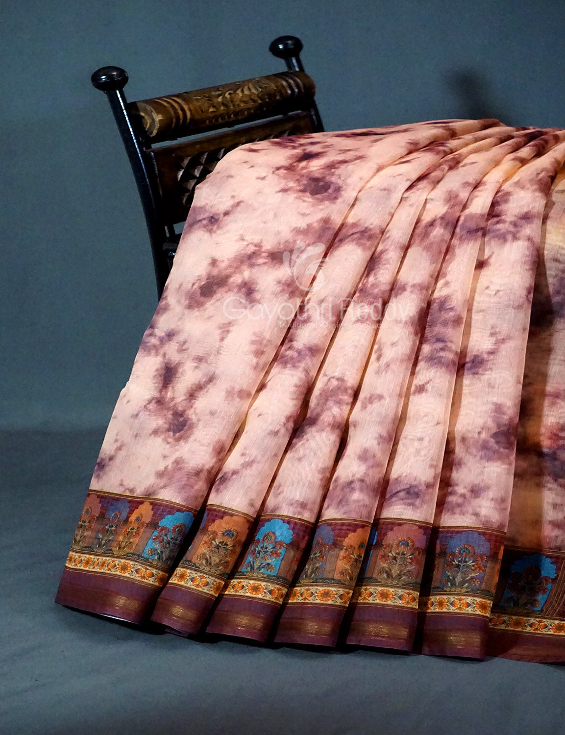 Shades of Light Peach And Onion Colour Shibori Print Semi Chanderi Saree By Gayathri Reddy Designer Studio | Swadesiicart