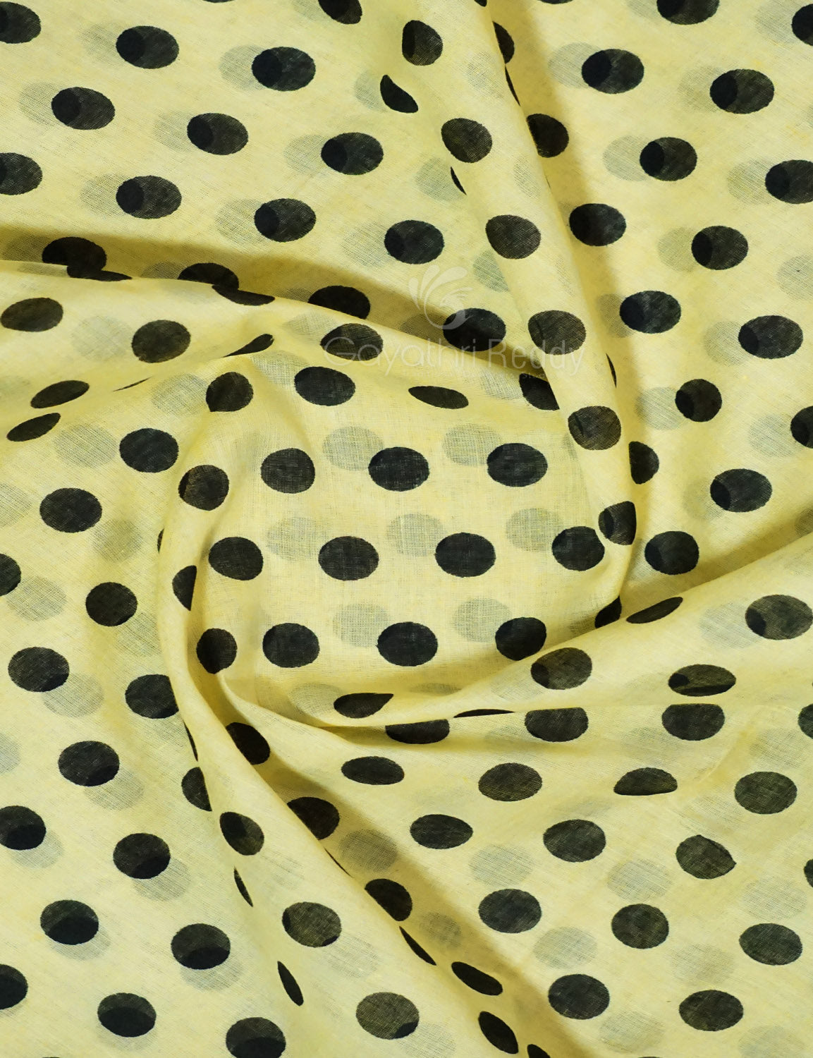 Lime Yellow Colour Polka Dots Pure Mulmul Cotton Saree By Gayathri Reddy Designer Studio | Swadesiicart