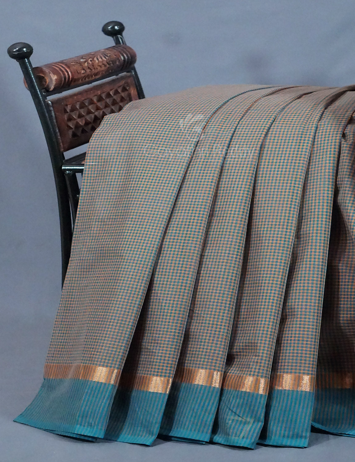 Dual Shade of Olive Grey And Dry Mehendi Pure Mangalgiri Cotton By Gayathri Reddy Designer Studio | Swadesiicart
