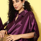 InWeave Women's Wine Navy Brocade Satin Boho Kurta Palazzo Set - Swadesiicart