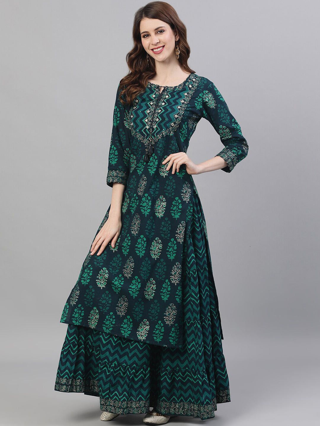 Ishin Women Navy Blue Printed Kurta with Skirt | Swadesiicart