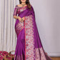 Joban Fashion Banarasi Purple Jacquard Woven Soft Silk Saree | Swadesiicart