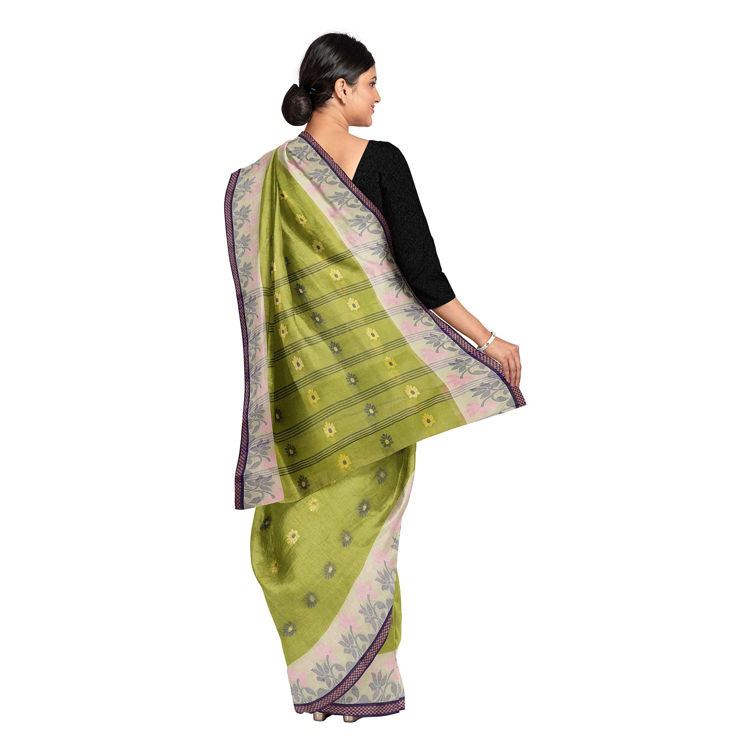 Exclusive Collection 100% Pure Cotton Light Green Tant Saree With Hand Weaving Work - Swadesiicart