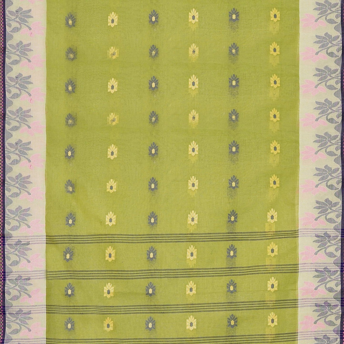 Exclusive Collection 100% Pure Cotton Light Green Tant Saree With Hand Weaving Work - Swadesiicart