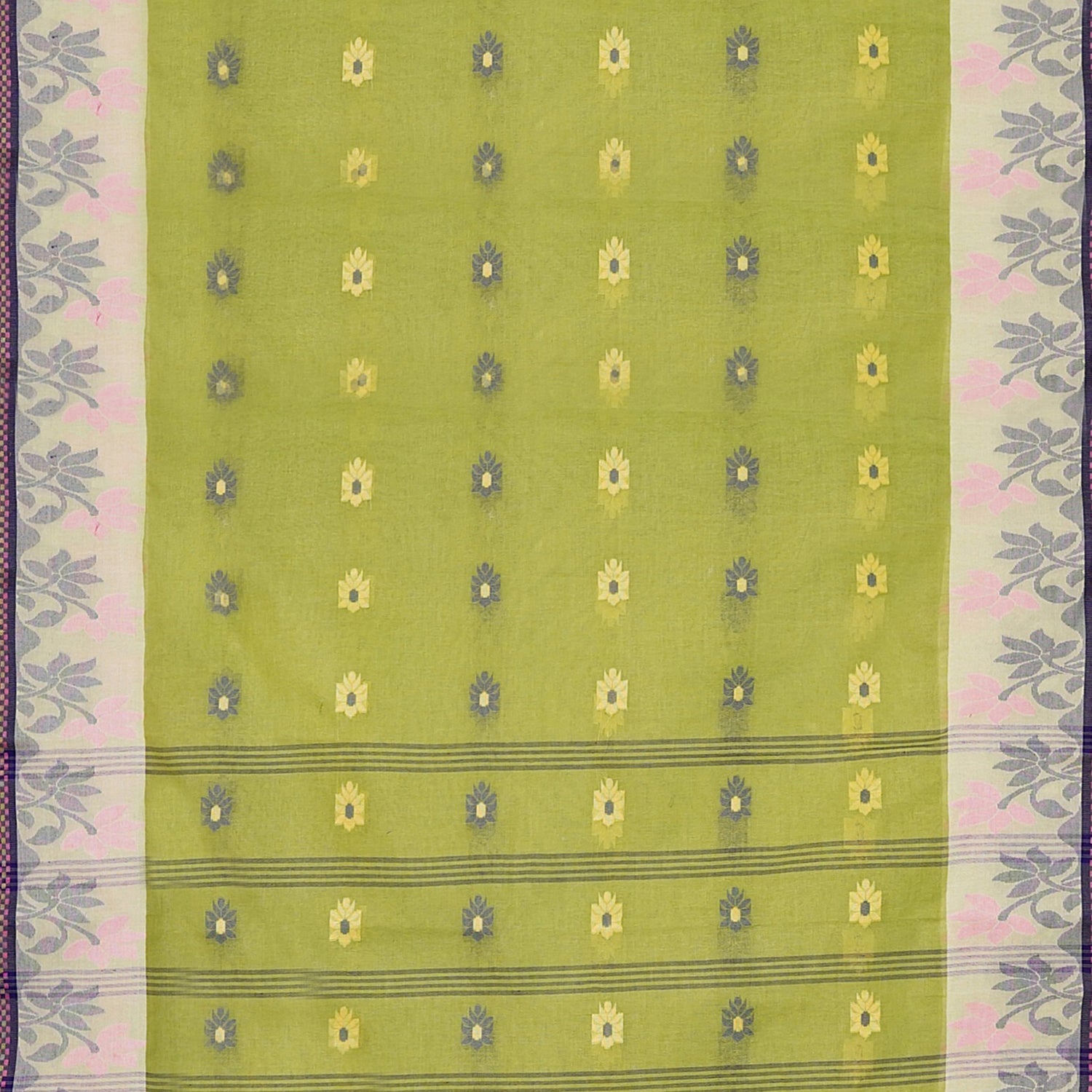 Exclusive Collection 100% Pure Cotton Light Green Tant Saree With Hand Weaving Work - Swadesiicart