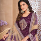 Anaita Purple Embroidered Tapeta Silk Anarkali Suit