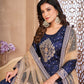 Anaita Navy Blue Embroidered Tapeta Silk Anarkali Suit