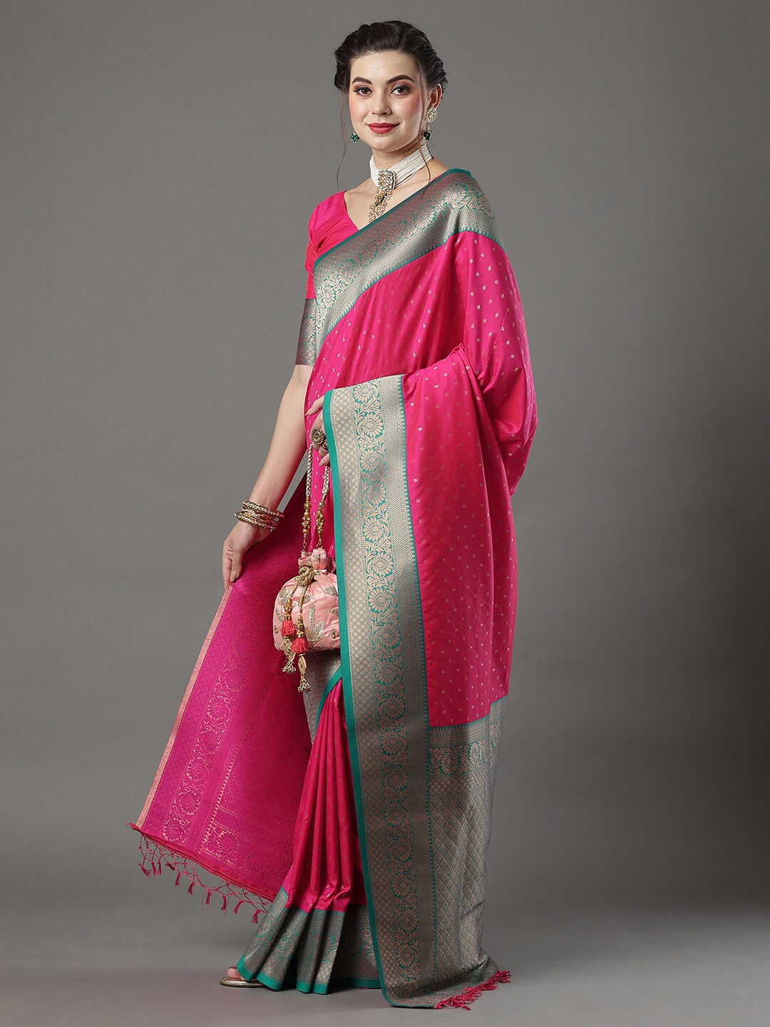 Mitera Floral Woven Design Zari Banarasi Saree | Swadesiicart