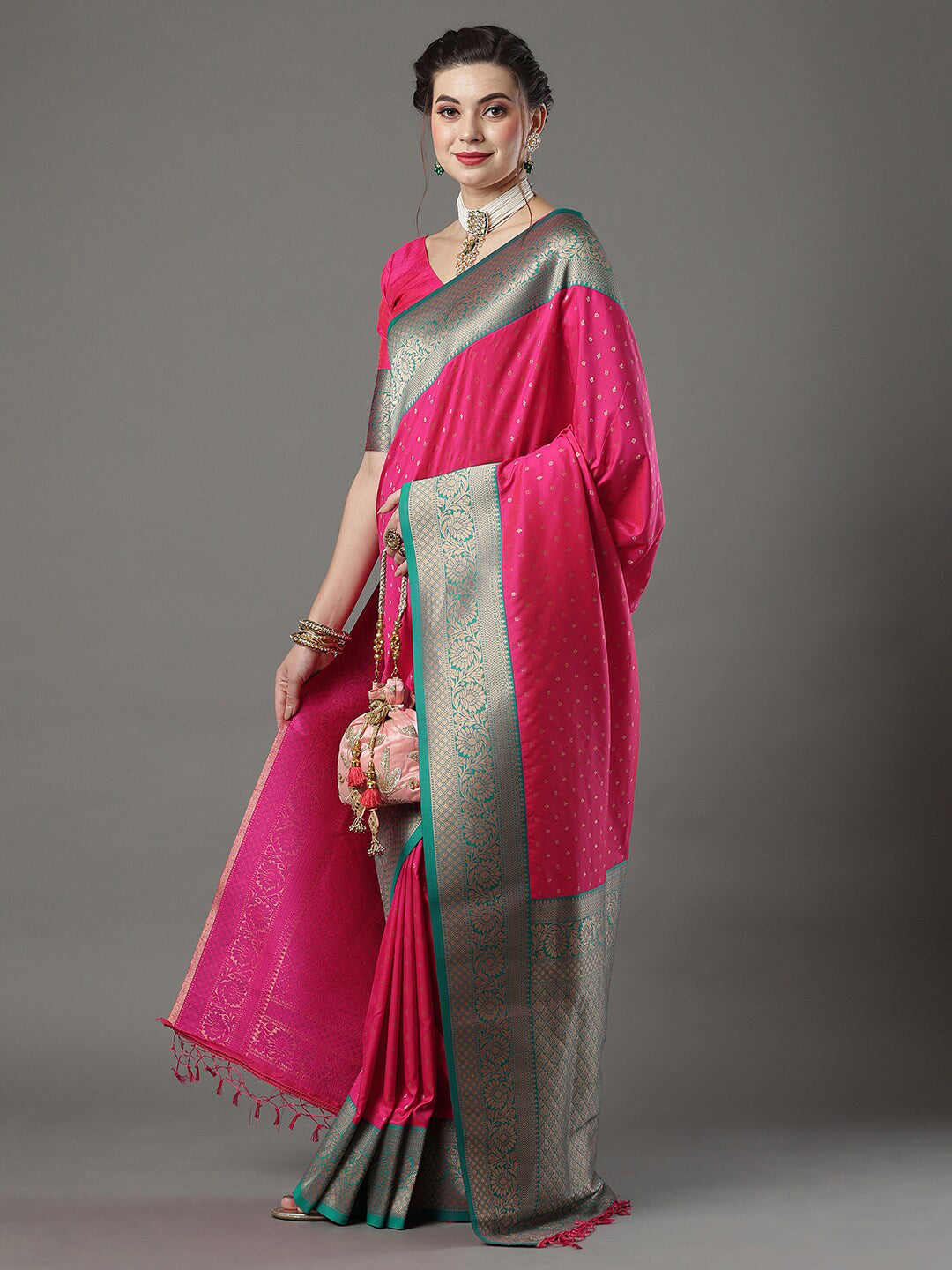 Mitera Floral Woven Design Zari Banarasi Saree | Swadesiicart