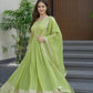 Lorenvalley Fashion Parrot Green Crunchy Silk with Embroidery Codding & Sequins Work Anarkali Gown with Dupatta | Swadesiicart