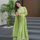 Lorenvalley Fashion Parrot Green Crunchy Silk with Embroidery Codding & Sequins Work Anarkali Gown with Dupatta | Swadesiicart