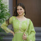 Lorenvalley Fashion Parrot Green Crunchy Silk with Embroidery Codding & Sequins Work Anarkali Gown with Dupatta | Swadesiicart