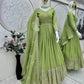 Lorenvalley Fashion Parrot Green Crunchy Silk with Embroidery Codding & Sequins Work Anarkali Gown with Dupatta | Swadesiicart