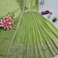 Lorenvalley Fashion Parrot Green Crunchy Silk with Embroidery Codding & Sequins Work Anarkali Gown with Dupatta | Swadesiicart
