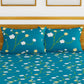 BIANCA Blue & Green Floral Printed 152 TC Cotton 110 GSM Micro-Peached King Bedsheet With 2 Pillow Cover - Swadesiicart