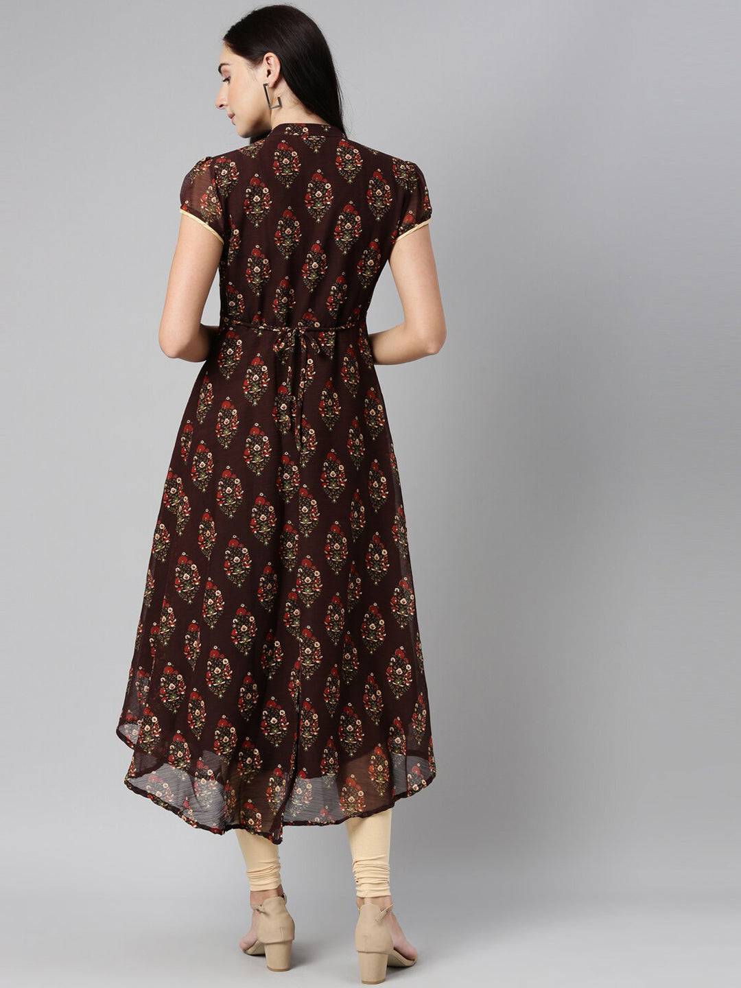 Souchii Women Brown & Red Floral Printed Block Print Kurta - Swadesiicart
