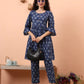 Yufta Blue Cotton Maternity A-Line Kurta Pant Set