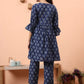 Yufta Blue Cotton Maternity A-Line Kurta Pant Set