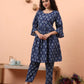 Yufta Blue Cotton Maternity A-Line Kurta Pant Set