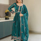 Lorenvalley Fashion Rama Noha Crush Silk with Embroidery Threads & Sequins Work Anarkali Sharara with Dupatta | Swadesiicart