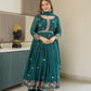 Lorenvalley Fashion Rama Noha Crush Silk with Embroidery Threads & Sequins Work Anarkali Sharara with Dupatta | Swadesiicart