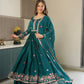 Lorenvalley Fashion Rama Noha Crush Silk with Embroidery Threads & Sequins Work Anarkali Sharara with Dupatta | Swadesiicart