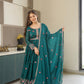 Lorenvalley Fashion Rama Noha Crush Silk with Embroidery Threads & Sequins Work Anarkali Sharara with Dupatta | Swadesiicart