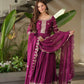 Lorenvalley Fashion Purple Noha Crush Silk with Embroidery Threads & Sequins Work Anarkali Gown with Dupatta | Swadesiicart