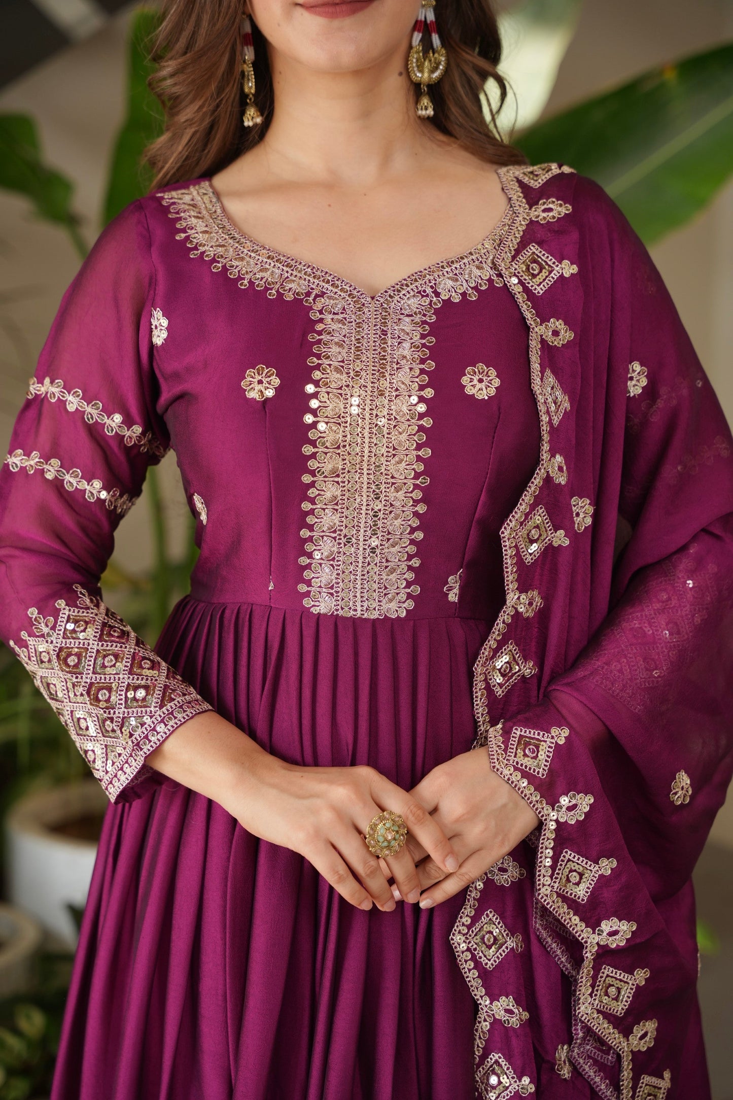 Lorenvalley Fashion Purple Noha Crush Silk with Embroidery Threads & Sequins Work Anarkali Gown with Dupatta | Swadesiicart