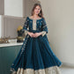 Lorenvalley Fashion Rama Noha Crush Silk with Embroidery Threads & Sequins Work Anarkali Gown with Dupatta | Swadesiicart