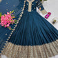 Lorenvalley Fashion Rama Noha Crush Silk with Embroidery Threads & Sequins Work Anarkali Gown with Dupatta | Swadesiicart